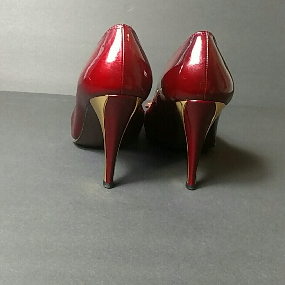 Stuart Weitzman Dark Red with Gold Buckle Heels - Picture 4 of 8